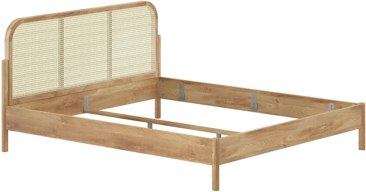 HOME AFFAIRE Bettgestell Olive Eiche massiv mit Rattan-Kopfteil - Bild 3