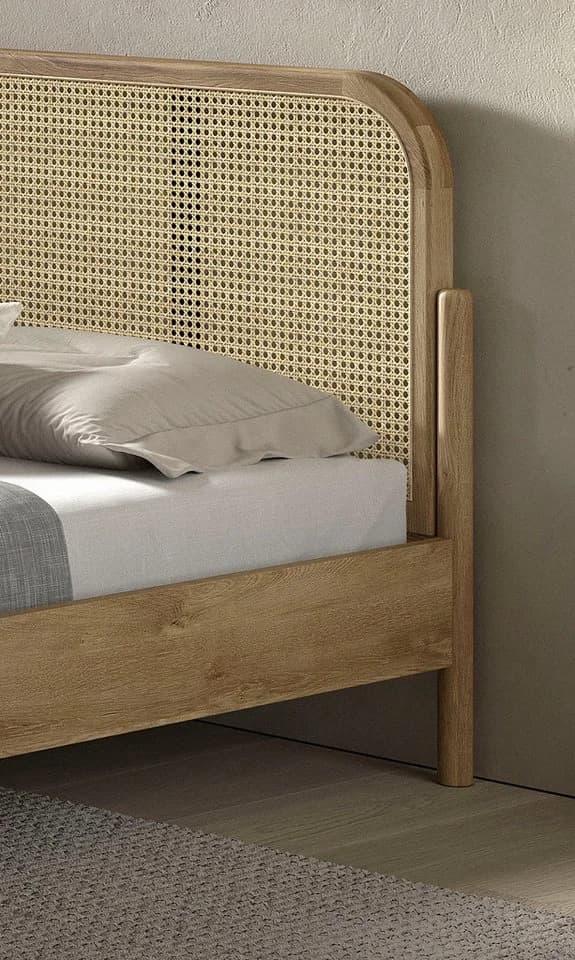 HOME AFFAIRE Bettgestell Olive Eiche massiv mit Rattan-Kopfteil - Bild 4
