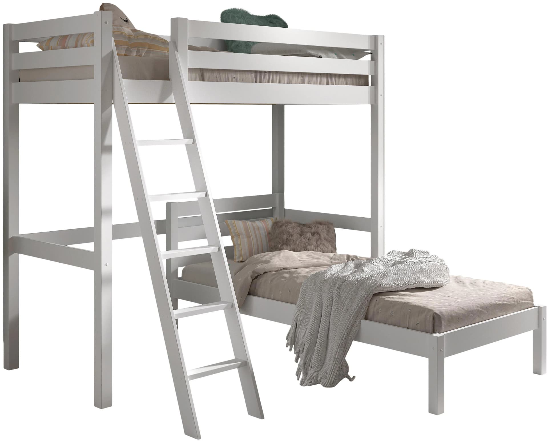 VIPACK Hochbett mit 2 Liegeflächen Kiefer massiv weiß lackiert - Bild 2