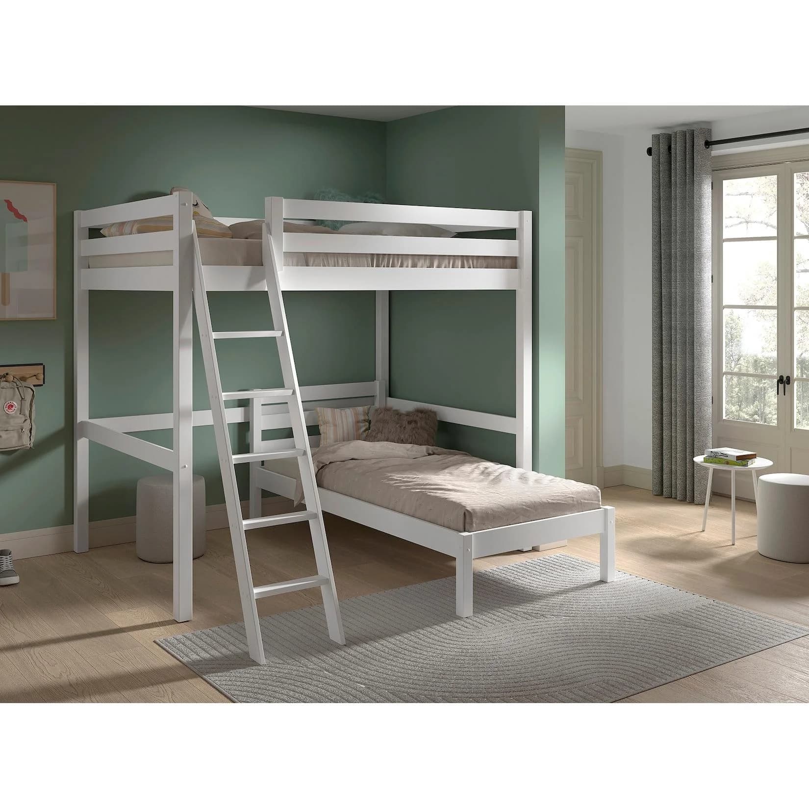 VIPACK Hochbett mit 2 Liegeflächen Kiefer massiv weiß