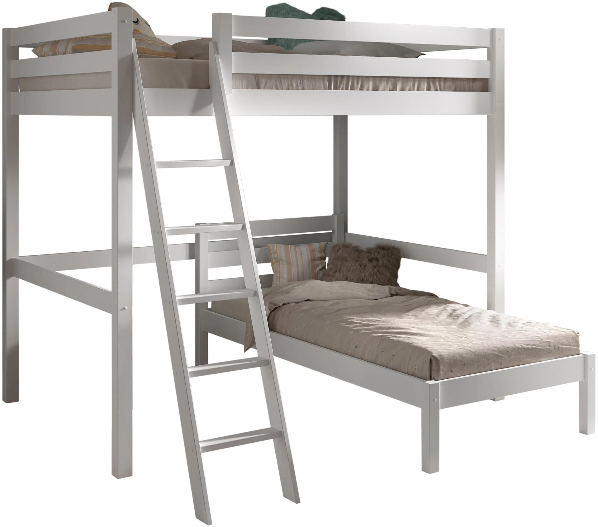 VIPACK Hochbett mit 2 Liegeflächen Kiefer massiv weiß - Bild 2