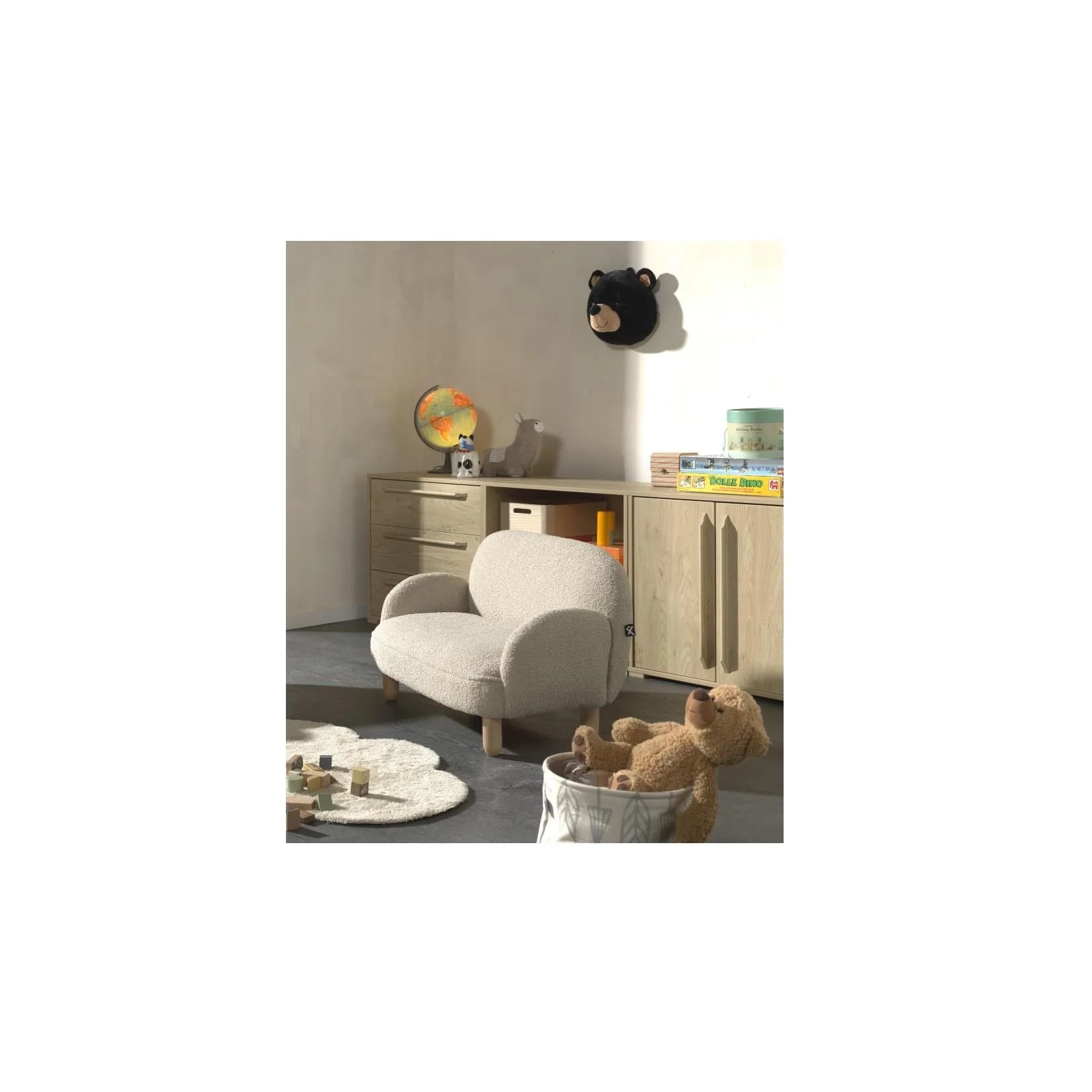 Vipack 1,5-Sitzer Kinder-Sofa Beige Bouclé-Stoff
