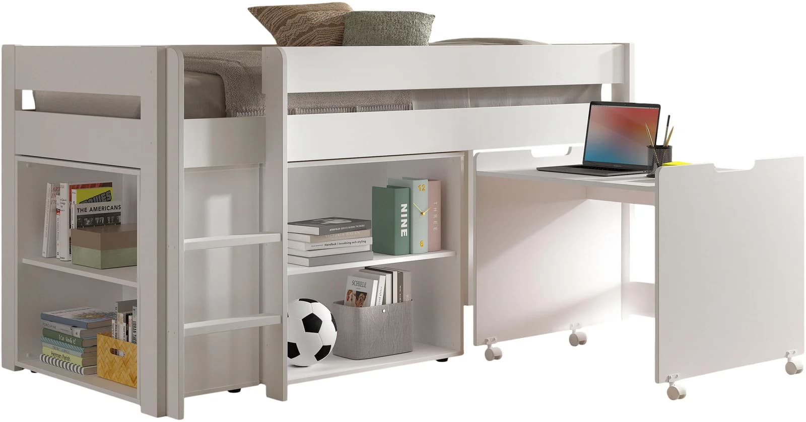 VIPACK Primo Funktionsbett mit Stauraum und Schreibtisch weiß