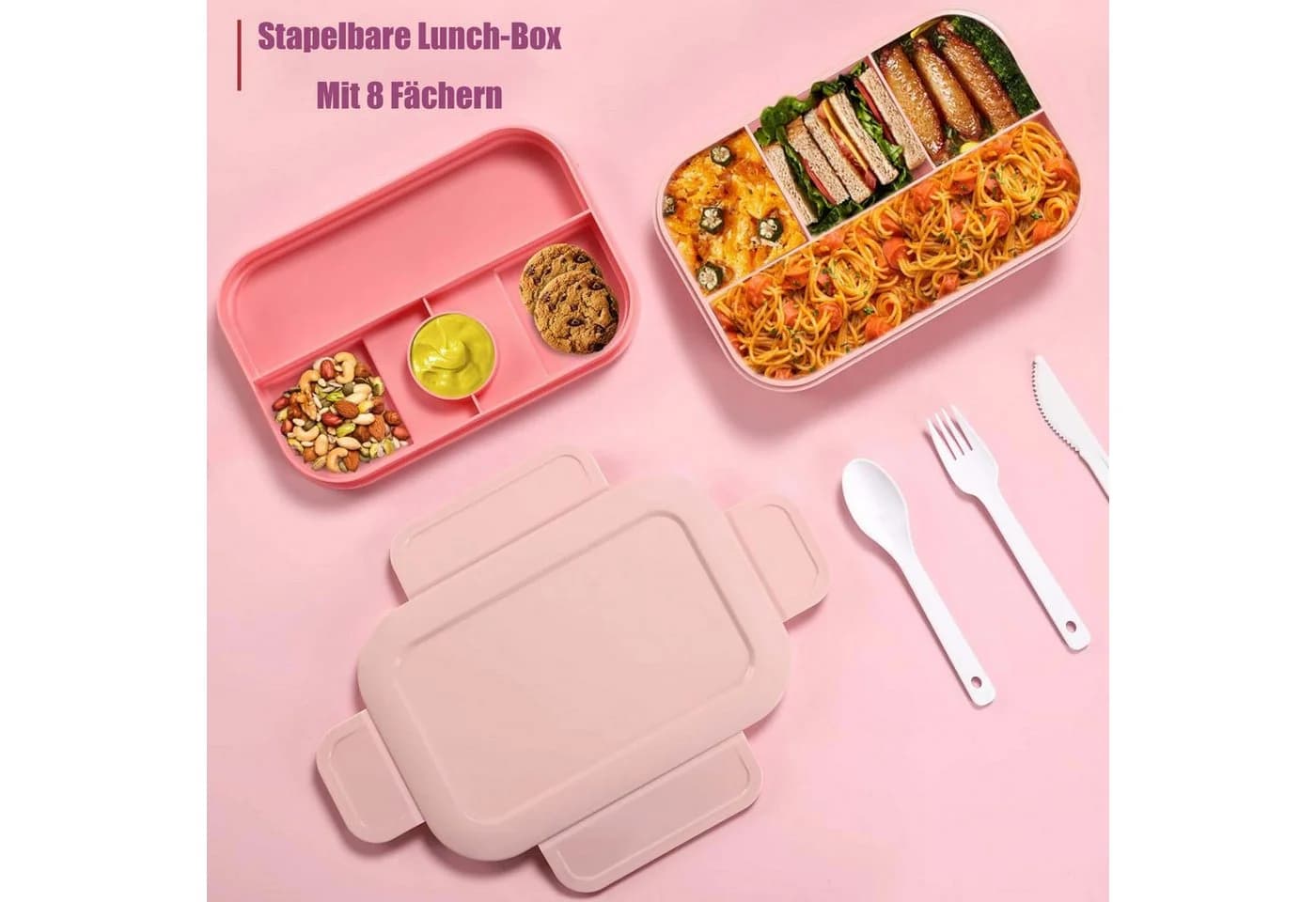 Coonoor Lunchbox 2000ml Rosa 8 Fächer Bento Box - Bild 3