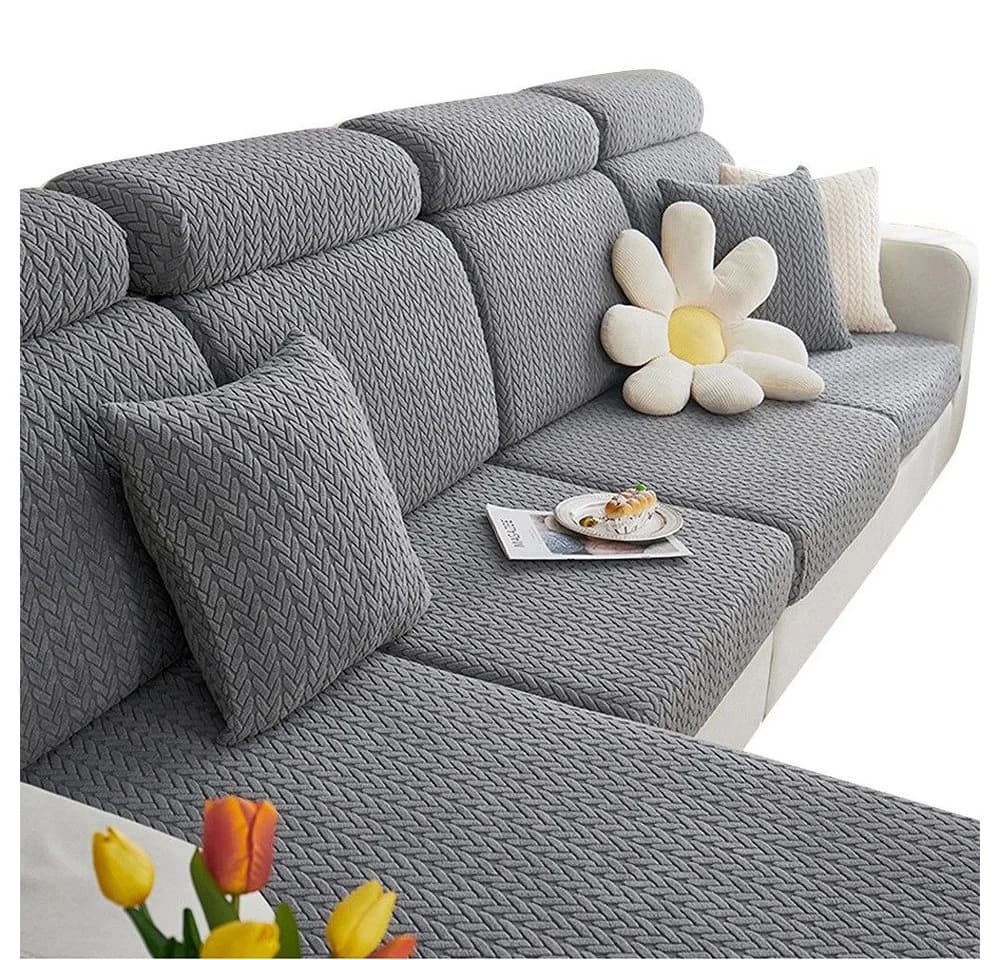 Coonoor Sofahusse Grau Stretch Universal mit Strukturoptik - Bild 2