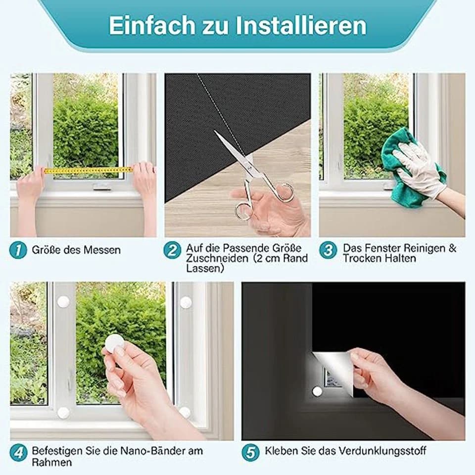 Coonoor Verdunklungsrollo Hitzeschutz Schwarz Ohne Bohren - Bild 3