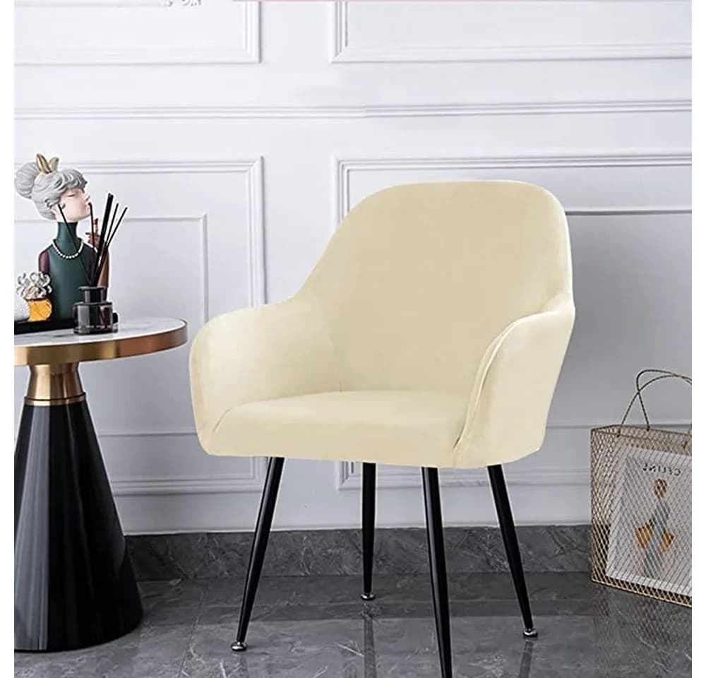 Kaket Stuhlhusse Bezug in Samtstoff Beige Elastische Stretch Husse - Bild 2