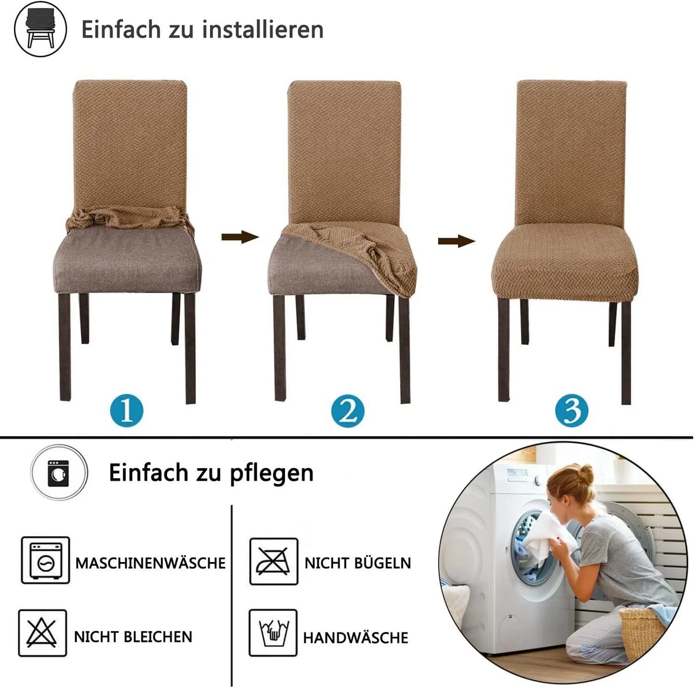 Coonoor Stretch Stuhlhussen Set Beige Polyester - Bild 3