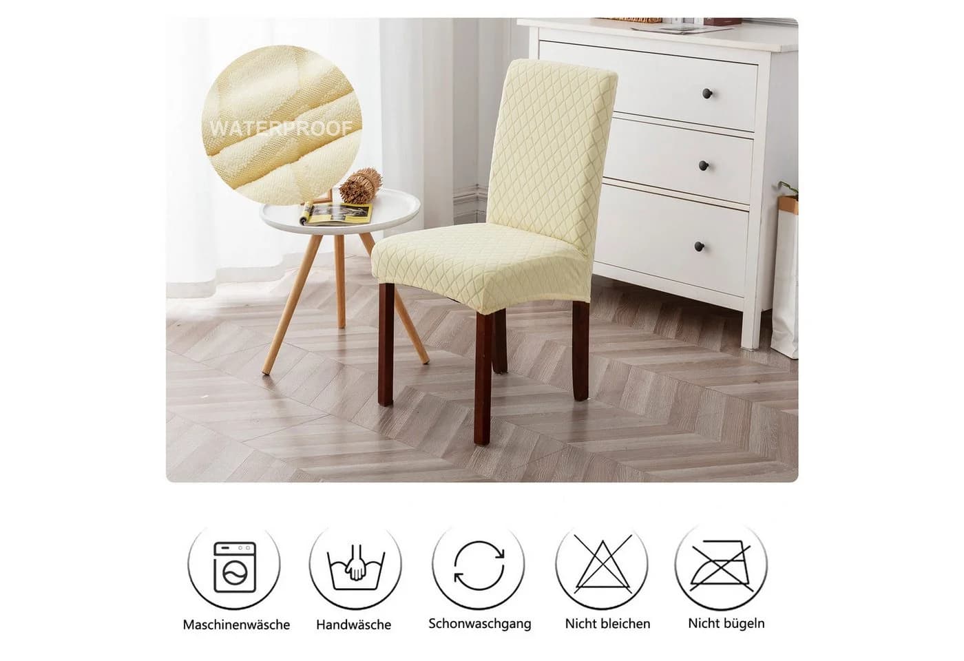 Coonoor Stretch Stuhlhussen Set Beige Polyester - Bild 5