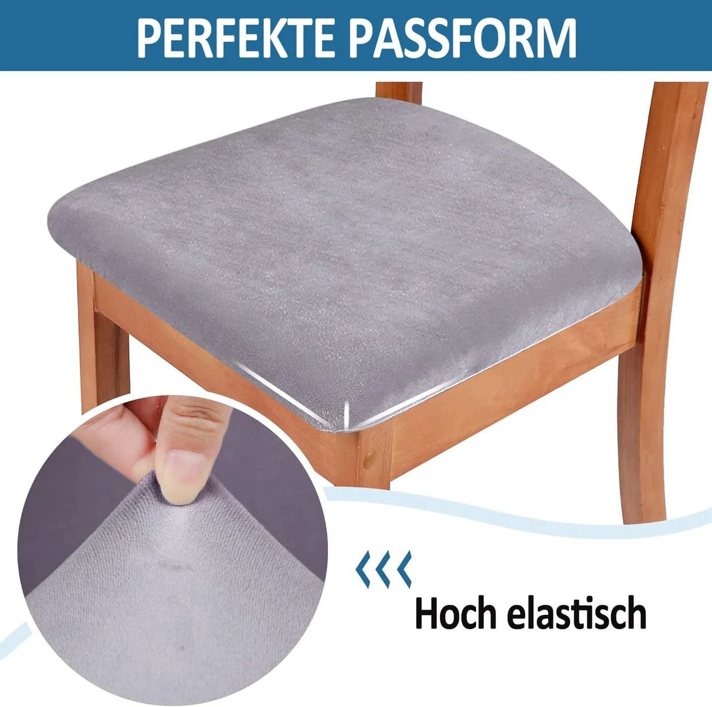 Minicloss Stuhlhusse Esszimmerstuhlbezug Schwarz Samt Elastisch - Bild 3