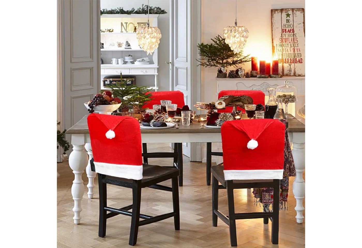 Bomiclss Stuhlhusse Weihnachten 4 Stück Rot Polyester