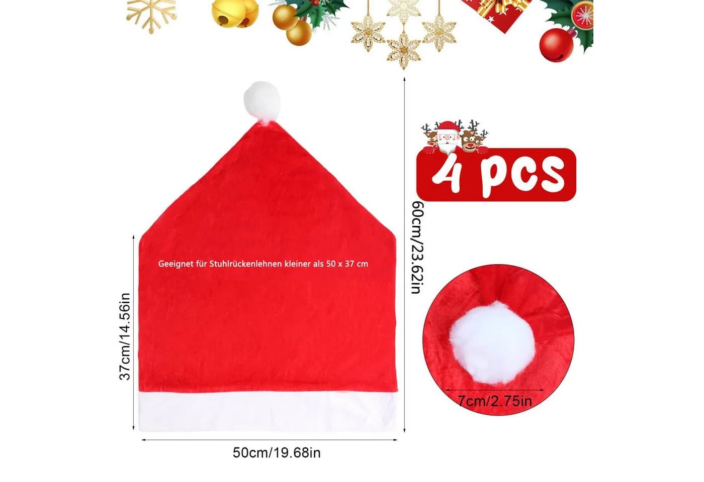 Bomiclss Stuhlhusse Weihnachten 4 Stück Rot Polyester - Bild 3