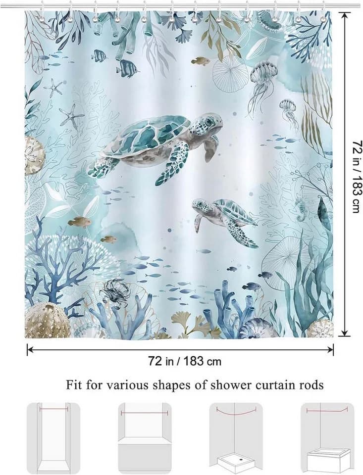 Coonoor Duschvorhang Meeresschildkröte Wasserdicht Polyester 180x180 cm - Bild 5