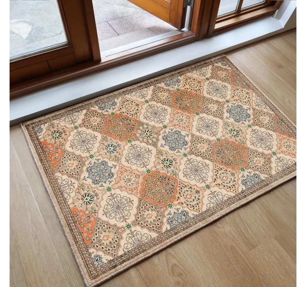 Coonoor Badematte Boho Blumen Orange 40x60cm