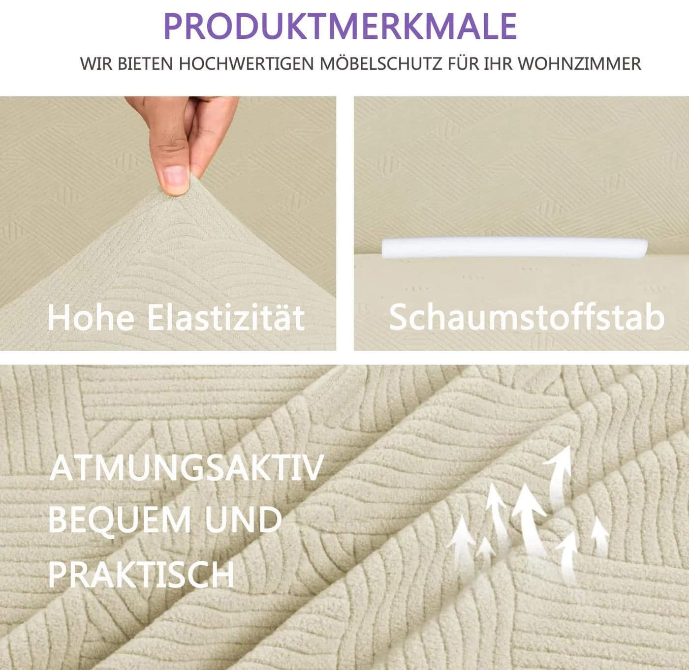 Coonoor Sofahusse Stretch Beige Universal Sofabezug rutschfest - Bild 5