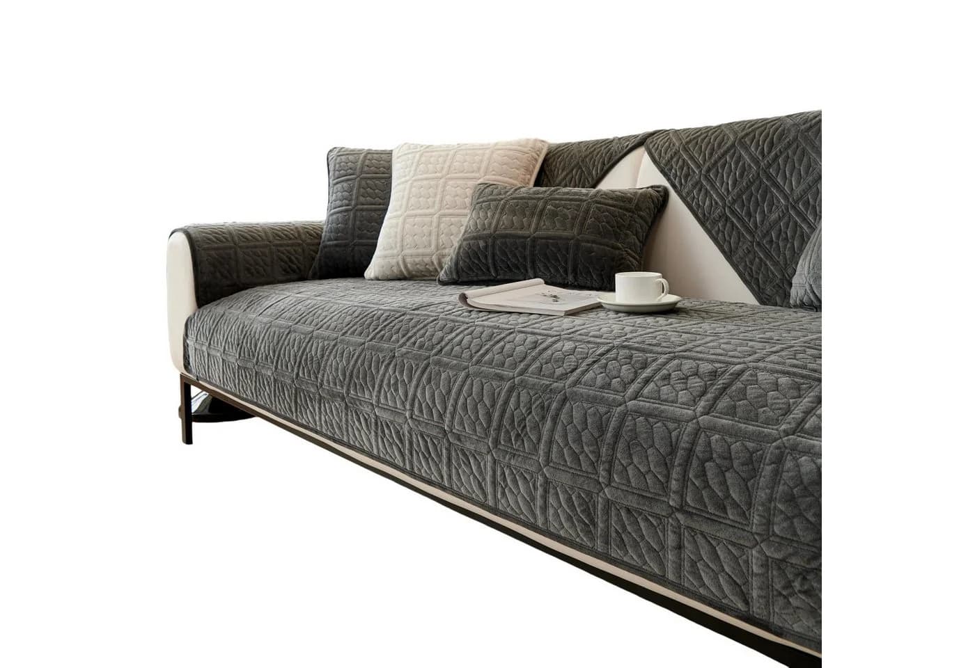 Coonoor Sofaschoner Milchsamt Grau Rutschfest - Bild 2