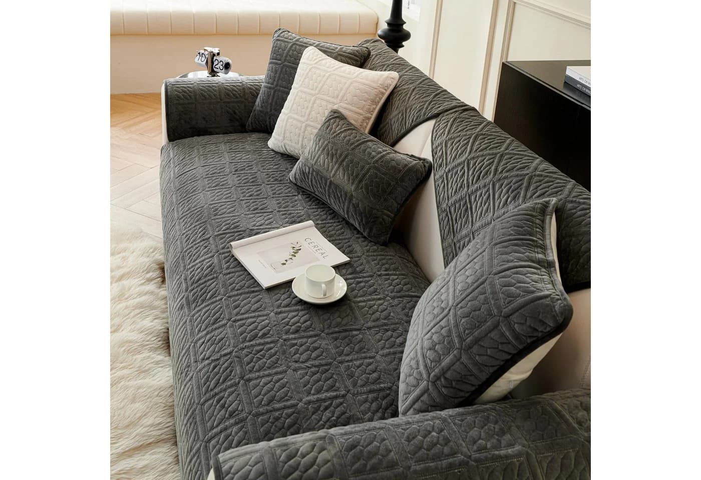 Coonoor Sofaschoner Milchsamt Grau Rutschfest - Bild 4