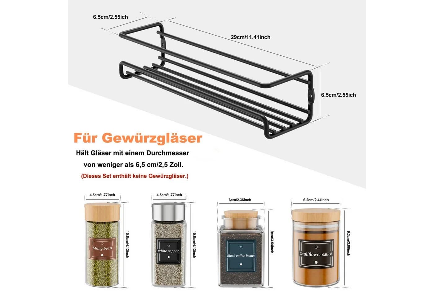 Coonoor Gewürzregal 2er-Set Schwarz Metall Wandhalterung