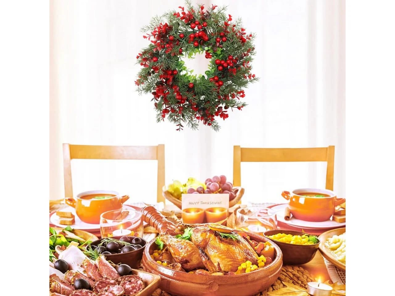 Coonoor Weihnachtskranz mit roten Beeren und grünen Blättern - Bild 3