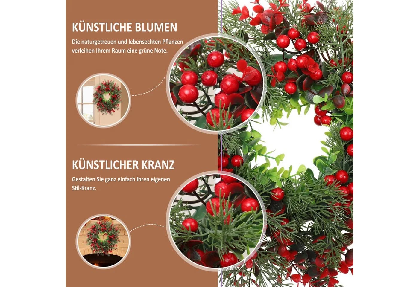 Coonoor Weihnachtskranz mit roten Beeren und grünen Blättern - Bild 5
