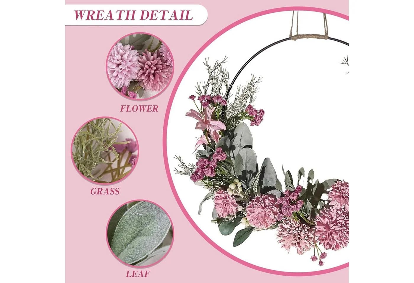 Kaket Dekokranz Künstliche Blumen Orchidee Türkranz Frühling - Bild 3