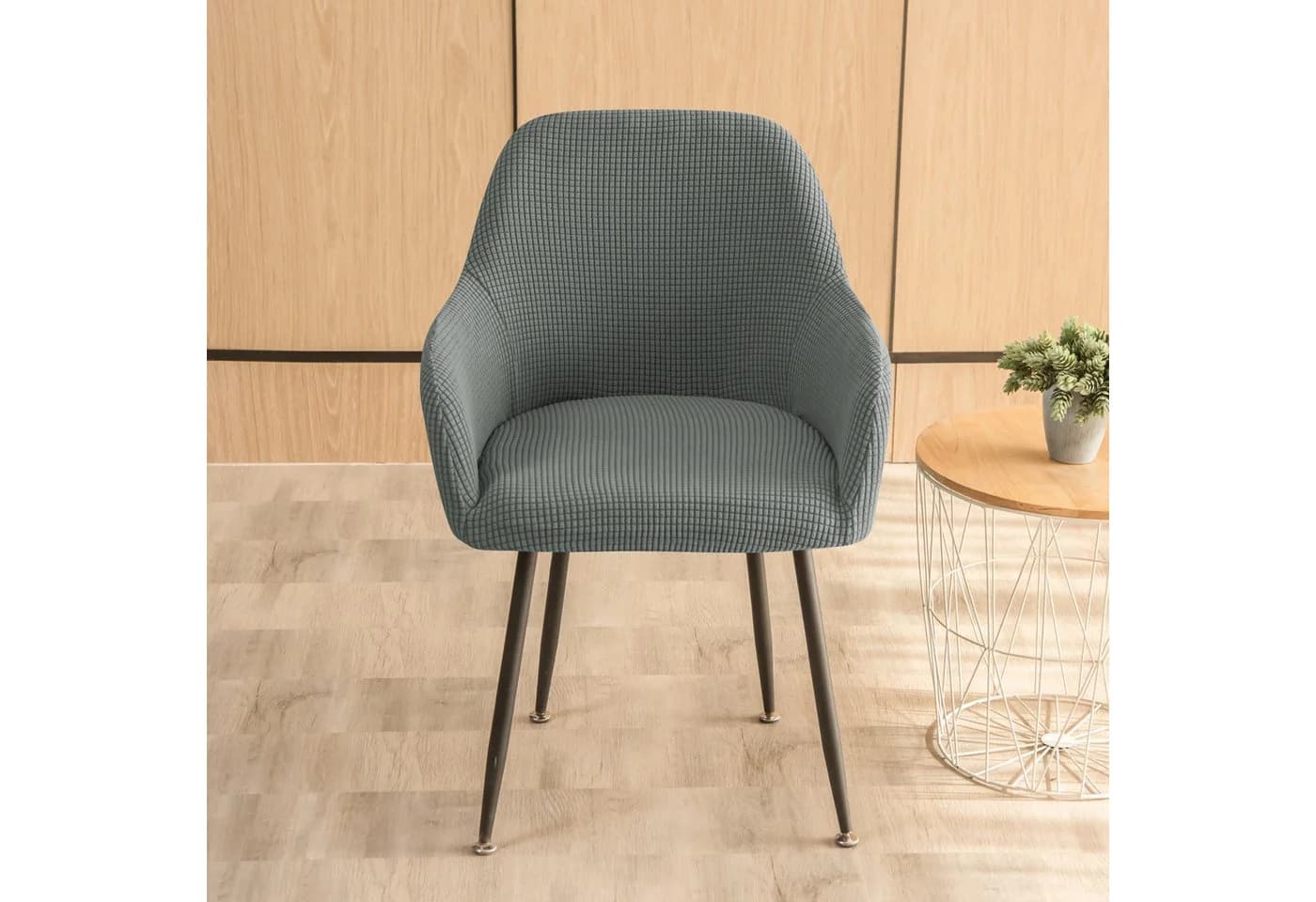 Coonoor Stuhlhusse Stretch Grau Mit Armlehne - Bild 4