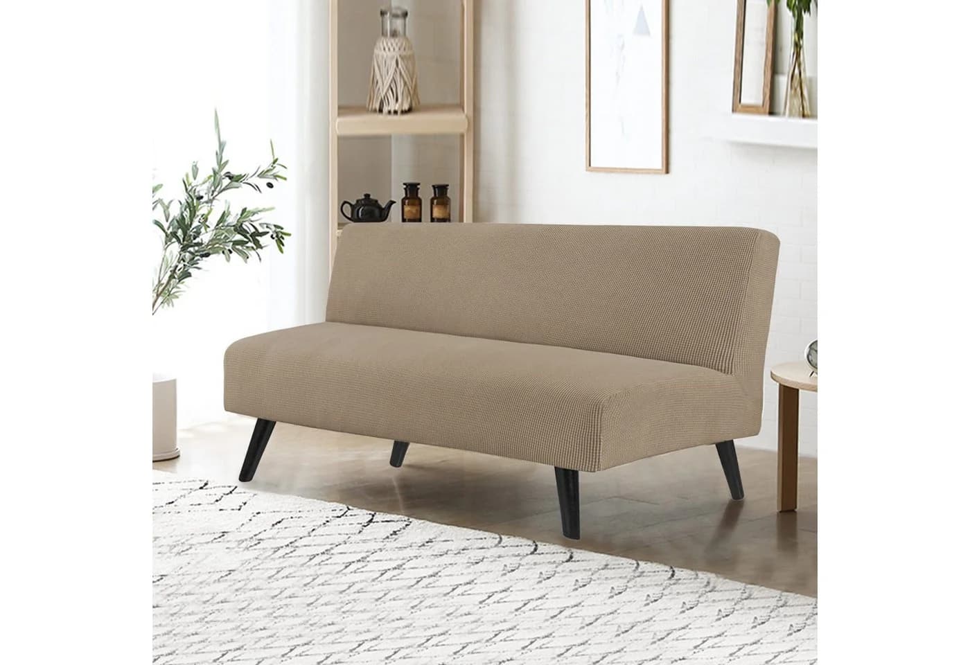 Coonoor Sofahusse Futonbezug Khaki Stretch ohne Armlehnen