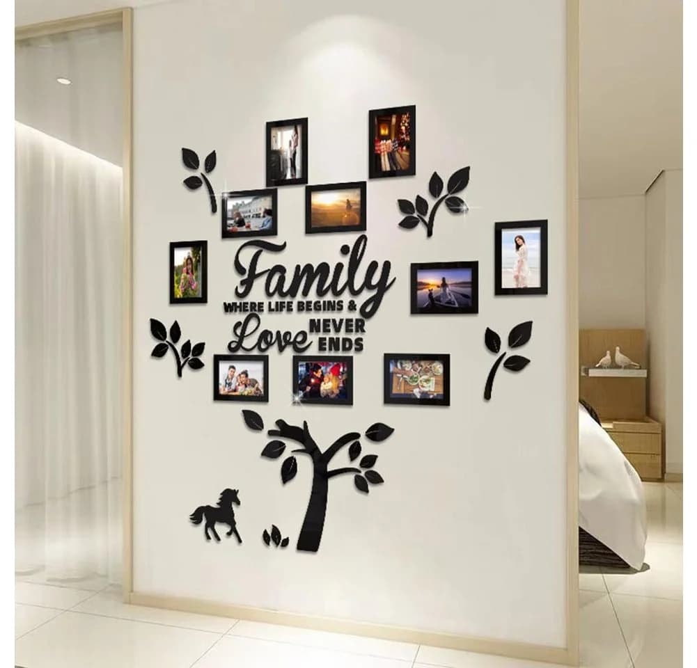 Coonoor 3D-Wandtattoo Familienstammbaum Schwarz Acryl Spiegel - Bild 3