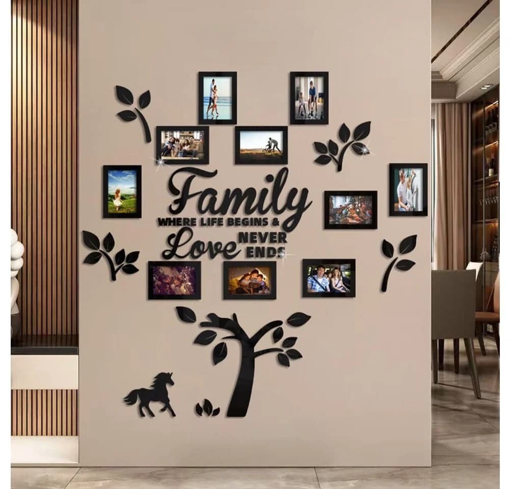 Coonoor 3D-Wandtattoo Familienstammbaum Schwarz Acryl Spiegel - Bild 5