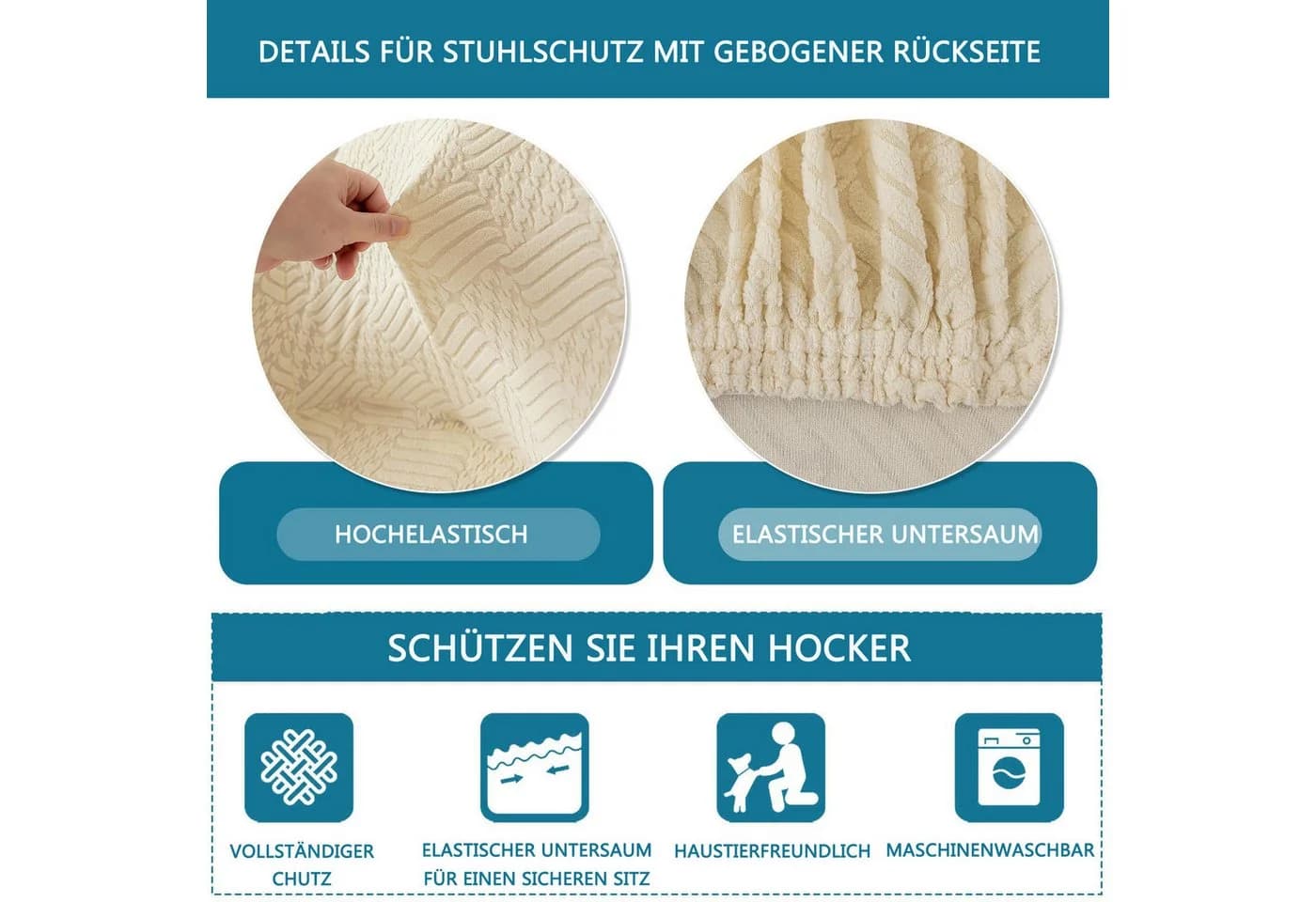 Coonoor Stuhlhusse Stretch mit Armlehne Beige 2/4er Set - Bild 5