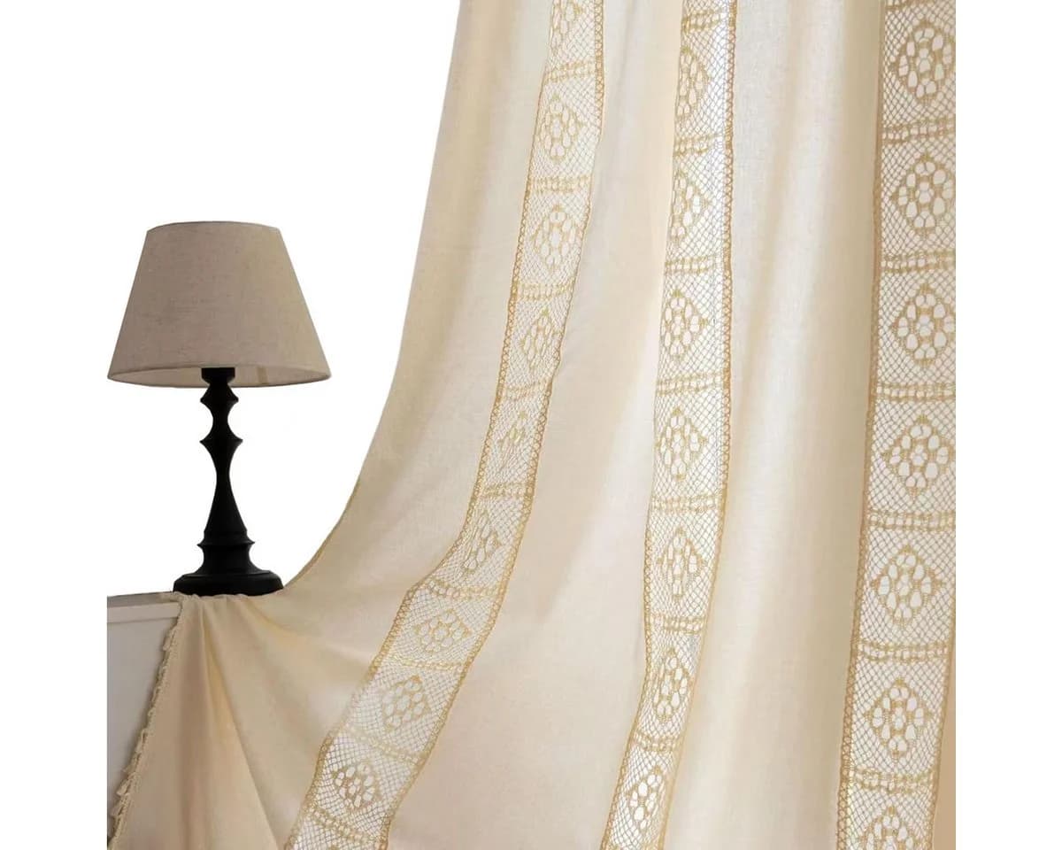 Kaket Gardine Boho Leinen-Baumwolle Beige Stangentasche - Bild 2