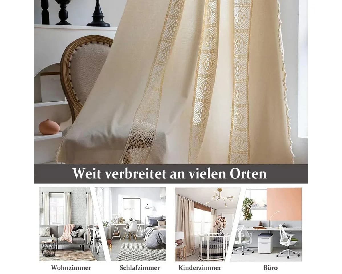 Kaket Gardine Boho Leinen-Baumwolle Beige Stangentasche - Bild 5