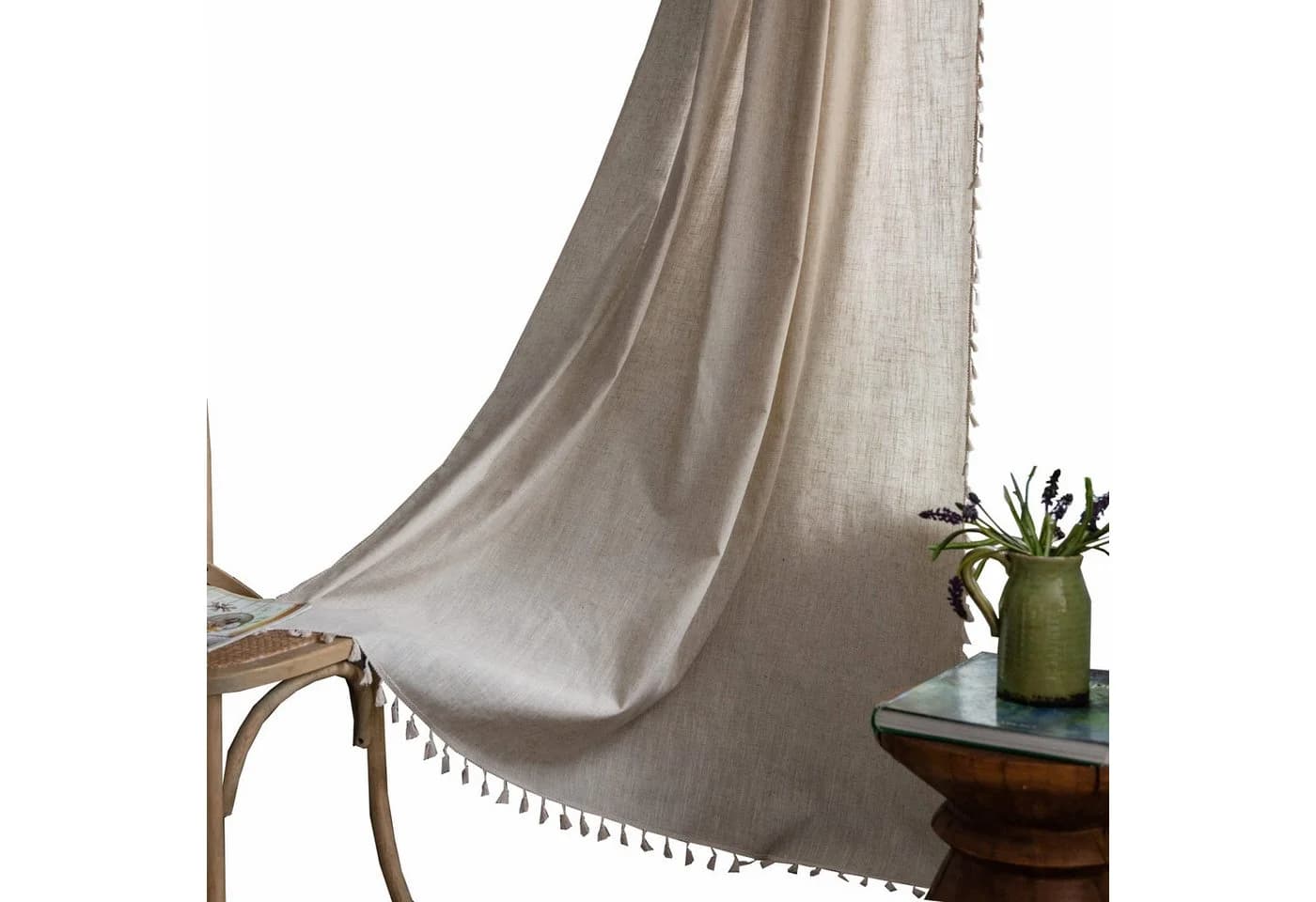Kaket Gardine Boho-Leinen Vorhänge mit Quasten für Wohnzimmer & Schlafzimmer - Bild 2