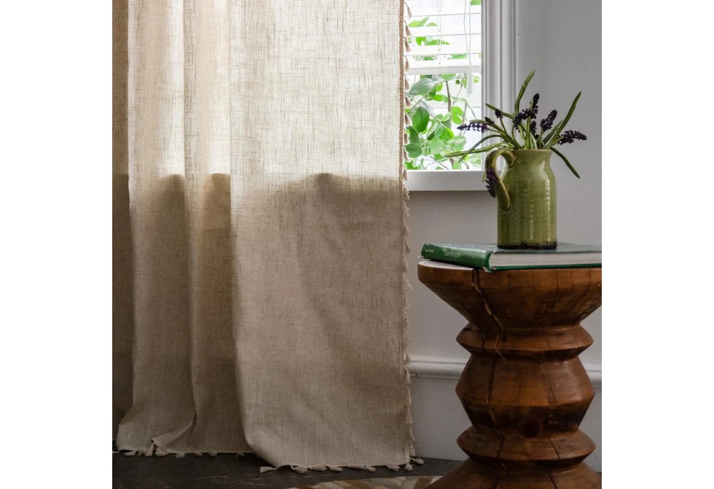 Kaket Gardine Boho-Leinen Vorhänge mit Quasten für Wohnzimmer & Schlafzimmer - Bild 3