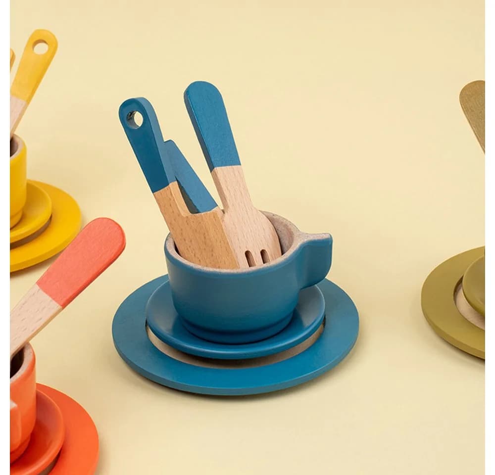 CLTYQ Spielgeschirr Holz 26-tlg. - Kinderküchen Zubehör Montessori - Bild 3