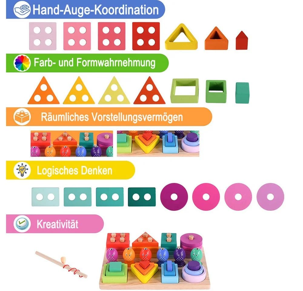 CLTYQ Lernspielzeug Montessori Stapel- und Sortierspielzeug Bunt Holz - Bild 3