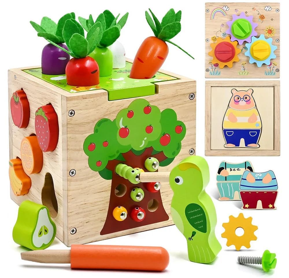 CLTYQ Motorikwürfel 5 in 1 Aktivitätswürfel Spielzeug Bunt Holz - Bild 2