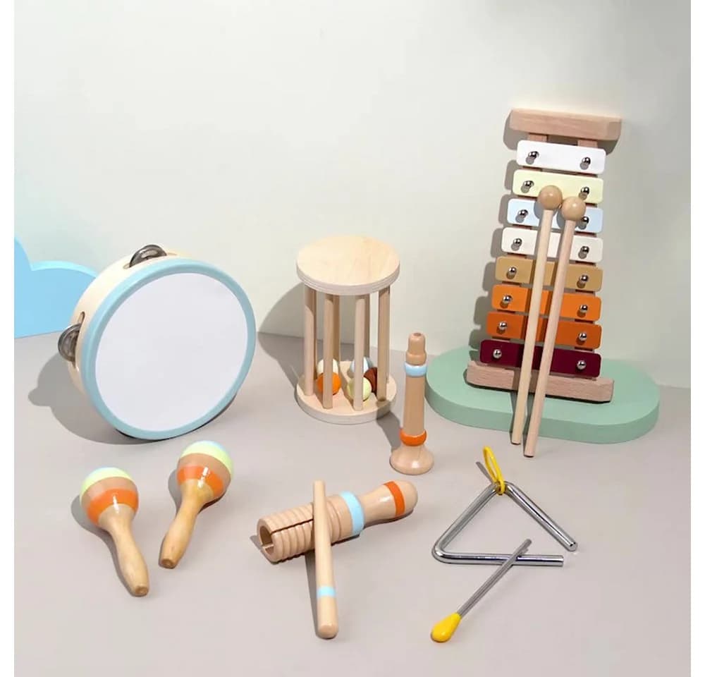 CLTYQ Montessori-Musikinstrumente 6-tlg. Holz Percussion-Set für Kinder