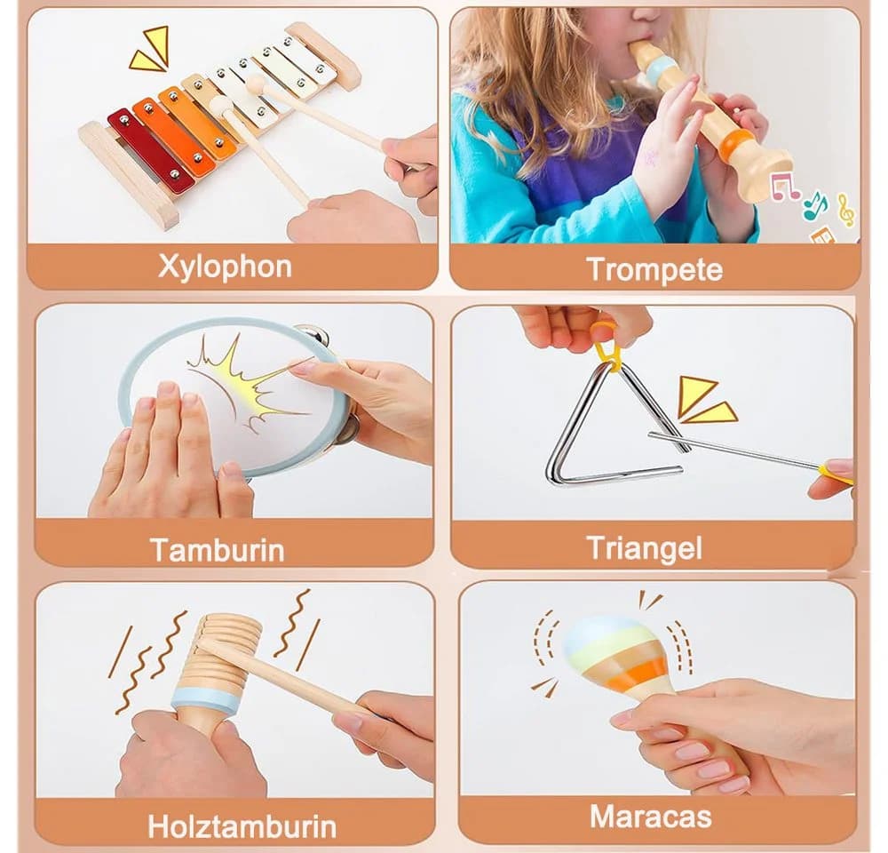 CLTYQ Montessori-Musikinstrumente 6-tlg. Holz Percussion-Set für Kinder - Bild 3