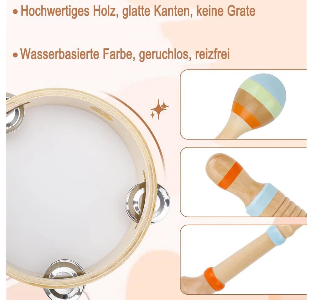 CLTYQ Montessori-Musikinstrumente 6-tlg. Holz Percussion-Set für Kinder - Bild 4