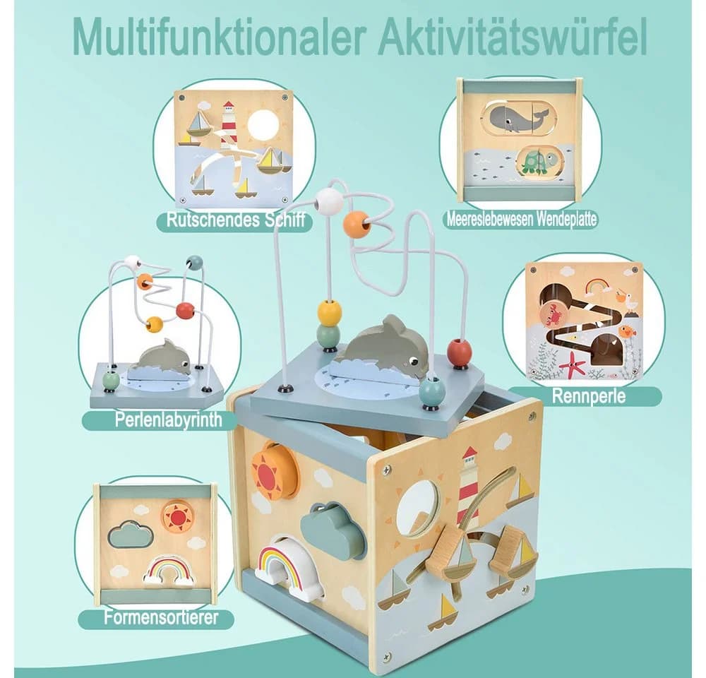 CLTYQ Motorikwürfel 6-in-1 Aktivitätswürfel aus Holz Bunt - Bild 4