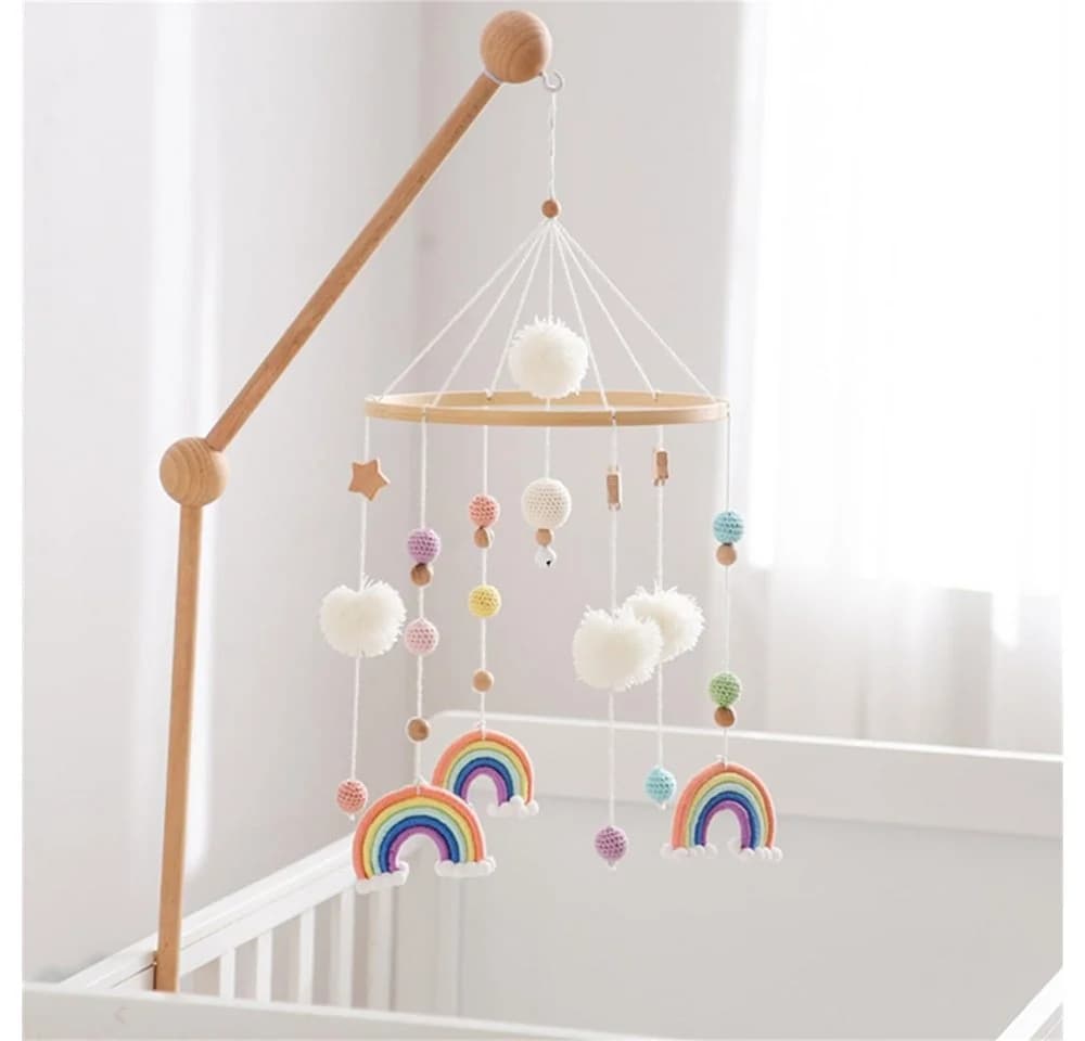 CLTYQ Mobile Regenbogen Babybett Hölz Windspiele mit Bäll