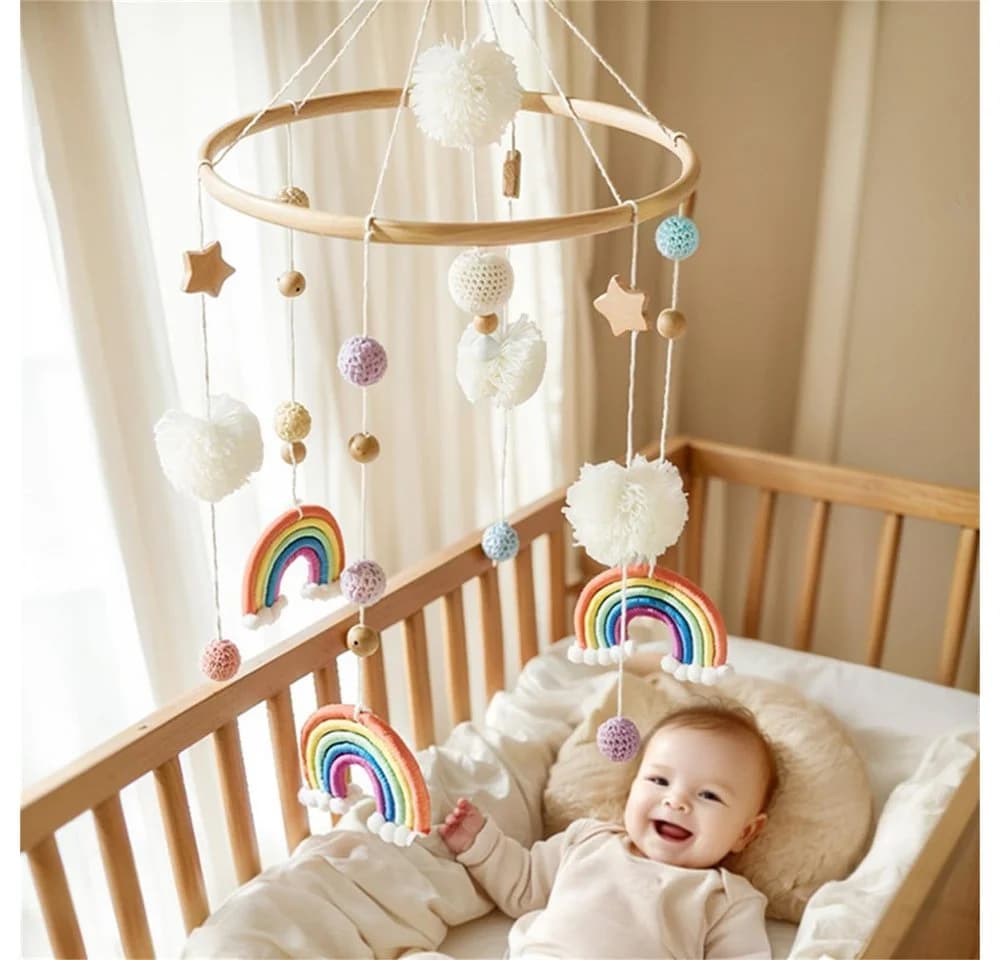CLTYQ Mobile Regenbogen Babybett Hölz Windspiele mit Bäll - Bild 4