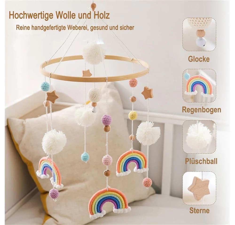 CLTYQ Mobile Regenbogen Babybett Hölz Windspiele mit Bäll - Bild 5