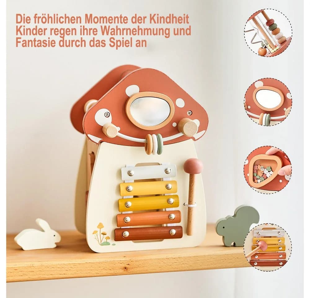 CLTYQ Motorikwürfel Holzspielzeug 5-in-1 Rosa Pilz Montessori