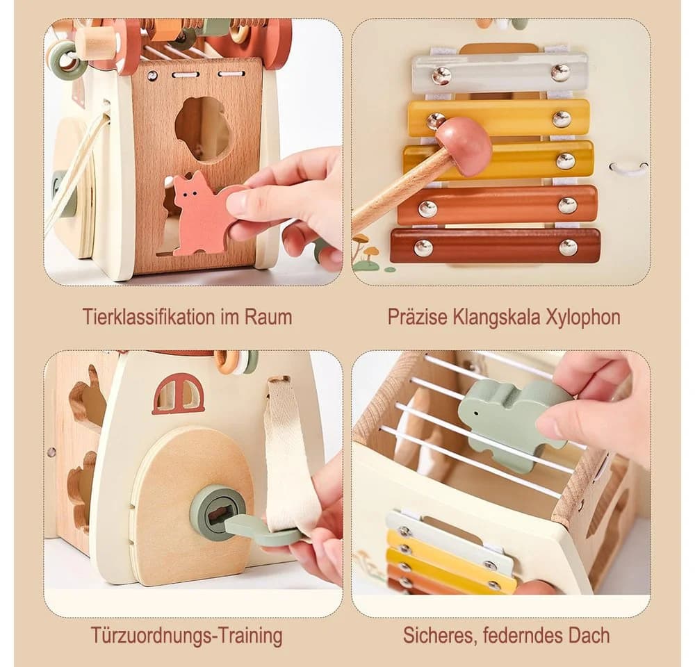 CLTYQ Motorikwürfel Holzspielzeug 5-in-1 Rosa Pilz Montessori - Bild 3