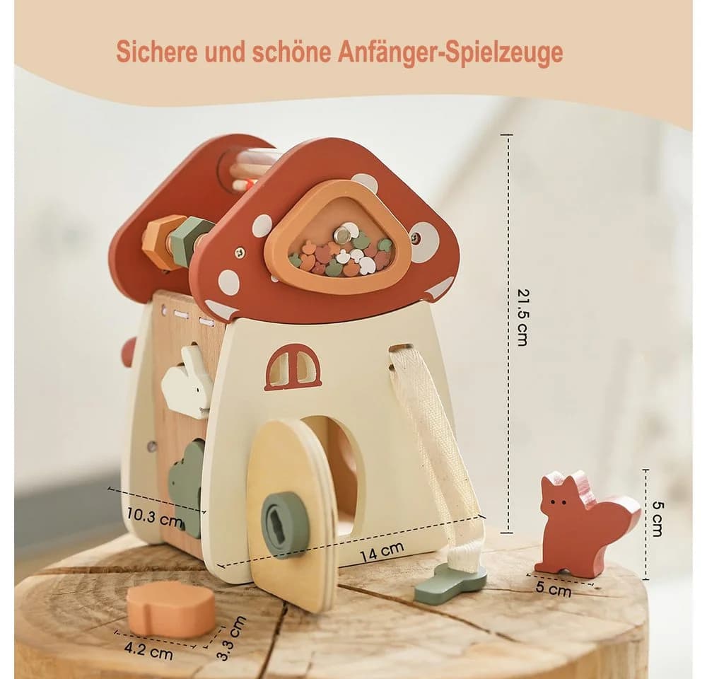 CLTYQ Motorikwürfel Holzspielzeug 5-in-1 Rosa Pilz Montessori - Bild 5