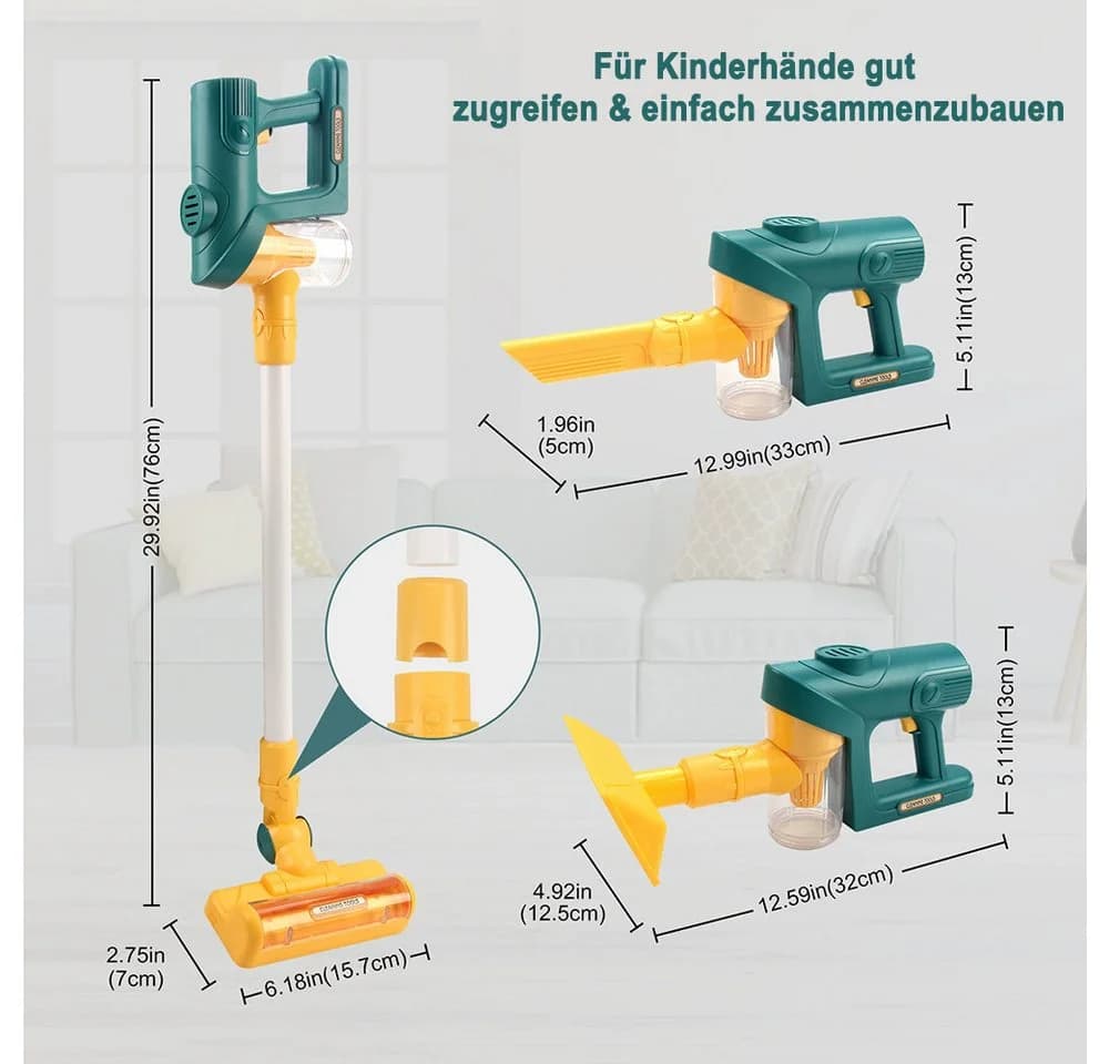 Minicloss Kinder-Staubsauger Spielzeug mit Licht, Sound & Saugfunktion Grün
