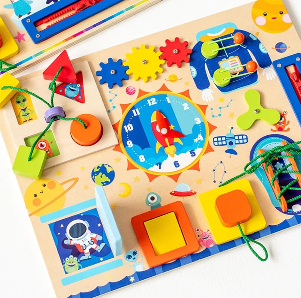 CLTYQ Motorikbrett Busy Board 11 in 1 Montessori Spielzeug Bunt - Bild 4