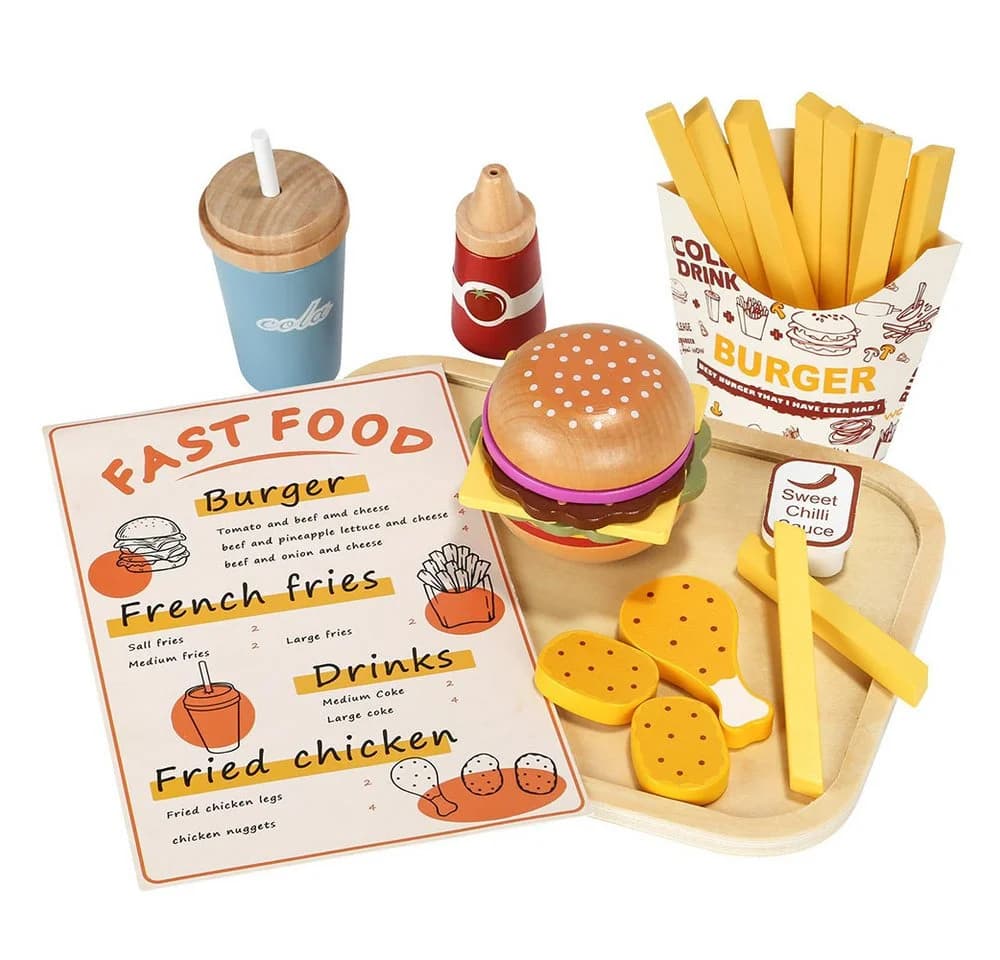 CLTYQ Kinder-Küchenset Holzspielzeug 27-tlg. Fast-Food-Spiel Bunt - Bild 2